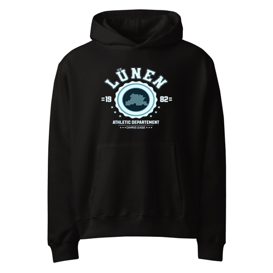 Lünen Hoodie mit Varsity Hero-Design (Schwarz)