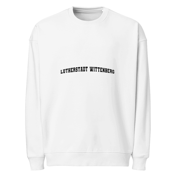 Lutherstadt Wittenberg Sweatshirt mit Varsity3-Design (Weiß)