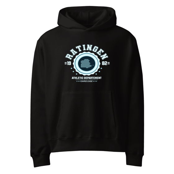 Ratingen Hoodie mit Varsity Hero-Design (Schwarz)